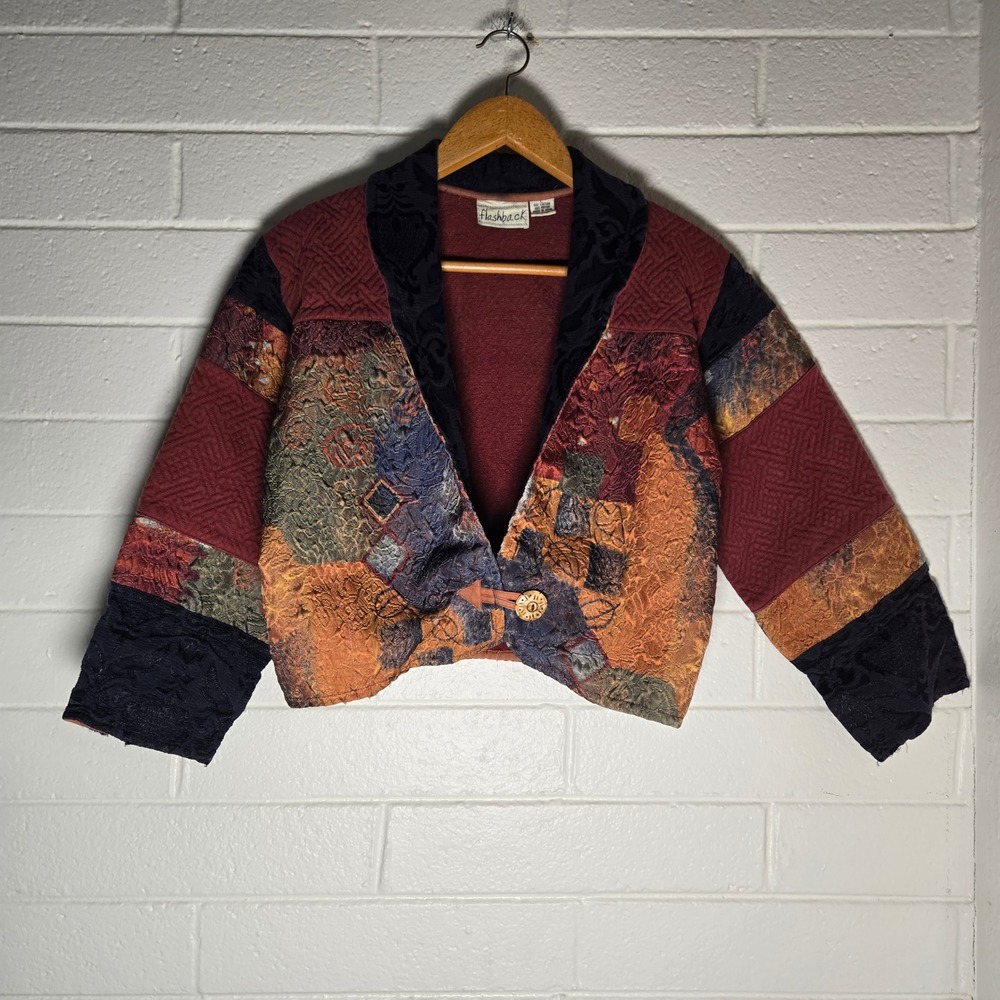 Vtg Flashback Quilted Patchwork Jacket Large ArttoWear Lagenlook Tapestry Artsy